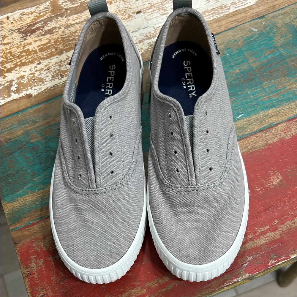 Sperry Light Gray Canvas Slip-Ons